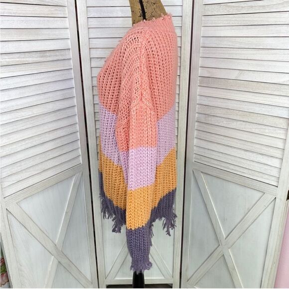 Wishlist Distressed Colorblock Grunge Pullover Sweater Medium Large Purple Multi - Picture 2 of 14